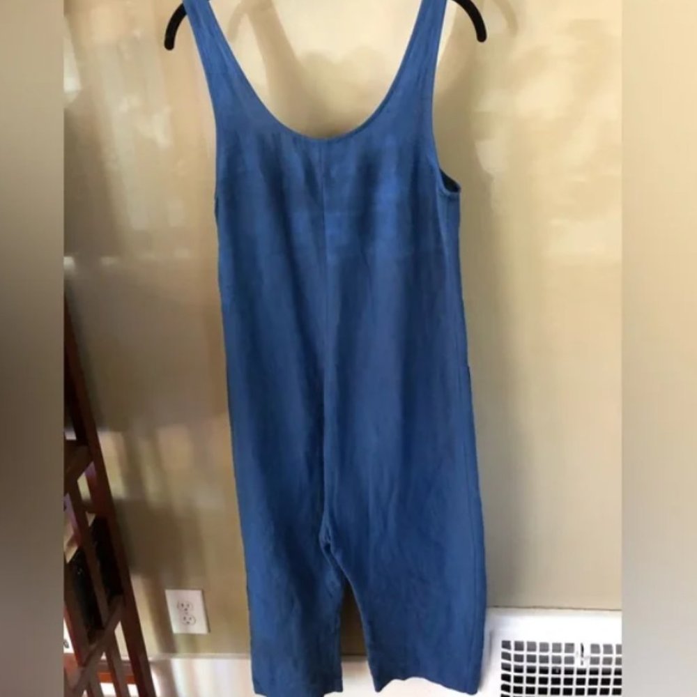 Ilana Kohn Jumpsuit in blue linen, two front pockets. Size XS